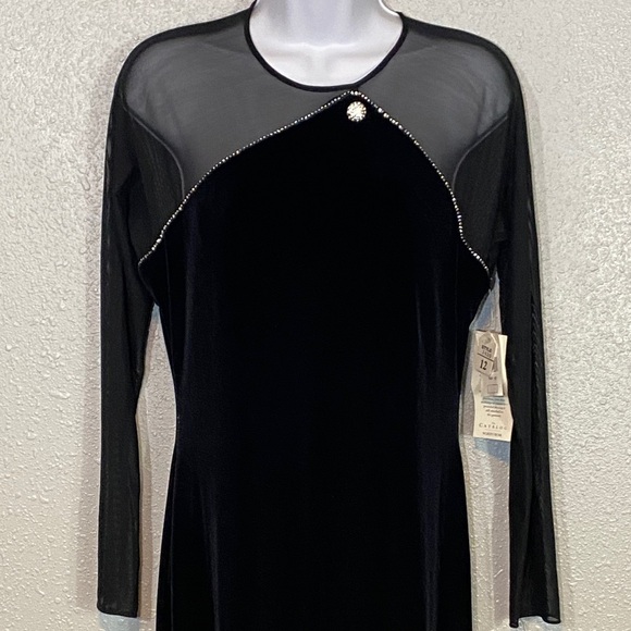 🆕 VNTG 90’s Night Way from Nordstroms Black Velvet Long Sleeve Dress - Picture 2 of 9